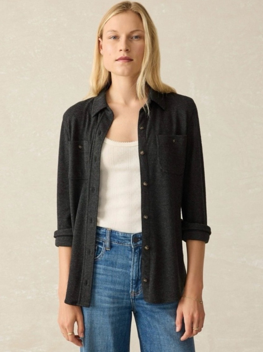 Faherty Legend Sweater Shirt Heather Black Twill Women’s Size XXL Shacket Fall